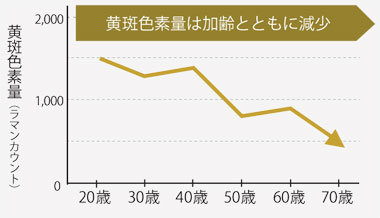 黄斑色素量は加齢とともに減少