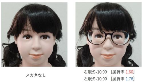 裸眼とS-10.00（屈折率1.76）近視用レンズ装用時の見え方比較