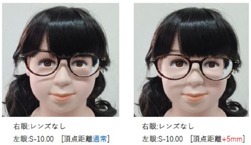 頂点距離の違いによる見え方を正面から比較した画像