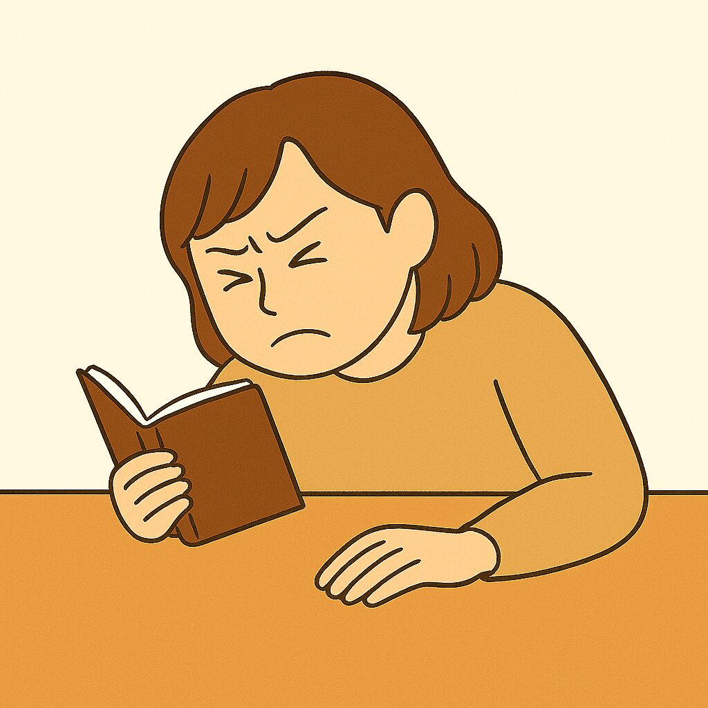 頑張って見ている人の図