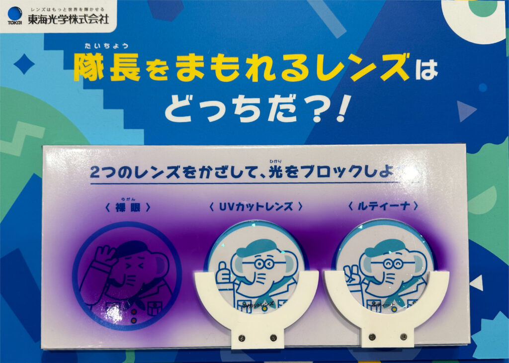 メガネレンズでどれだけ目にリスクがある光をブロックしているかの実験_紫外線ライトは、UVカットレンズ・ルティーナともにブロックしている