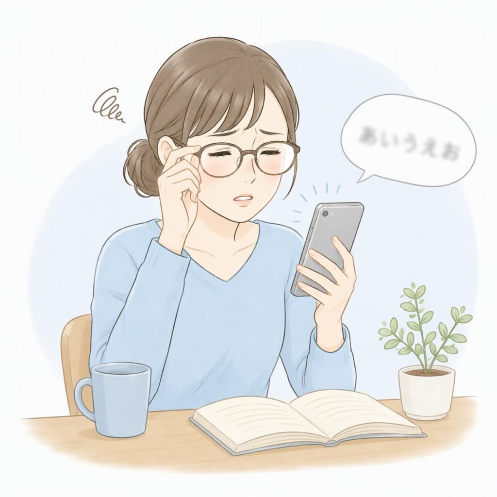 メガネの度数が合わず手元が見えにくそうな人。