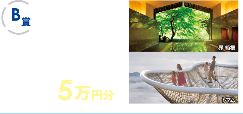 【B賞】抽選で10名様 星野リゾート宿泊券5万円分